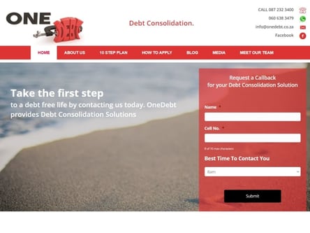 One Debt homepage