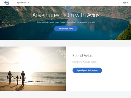 Avios homepage